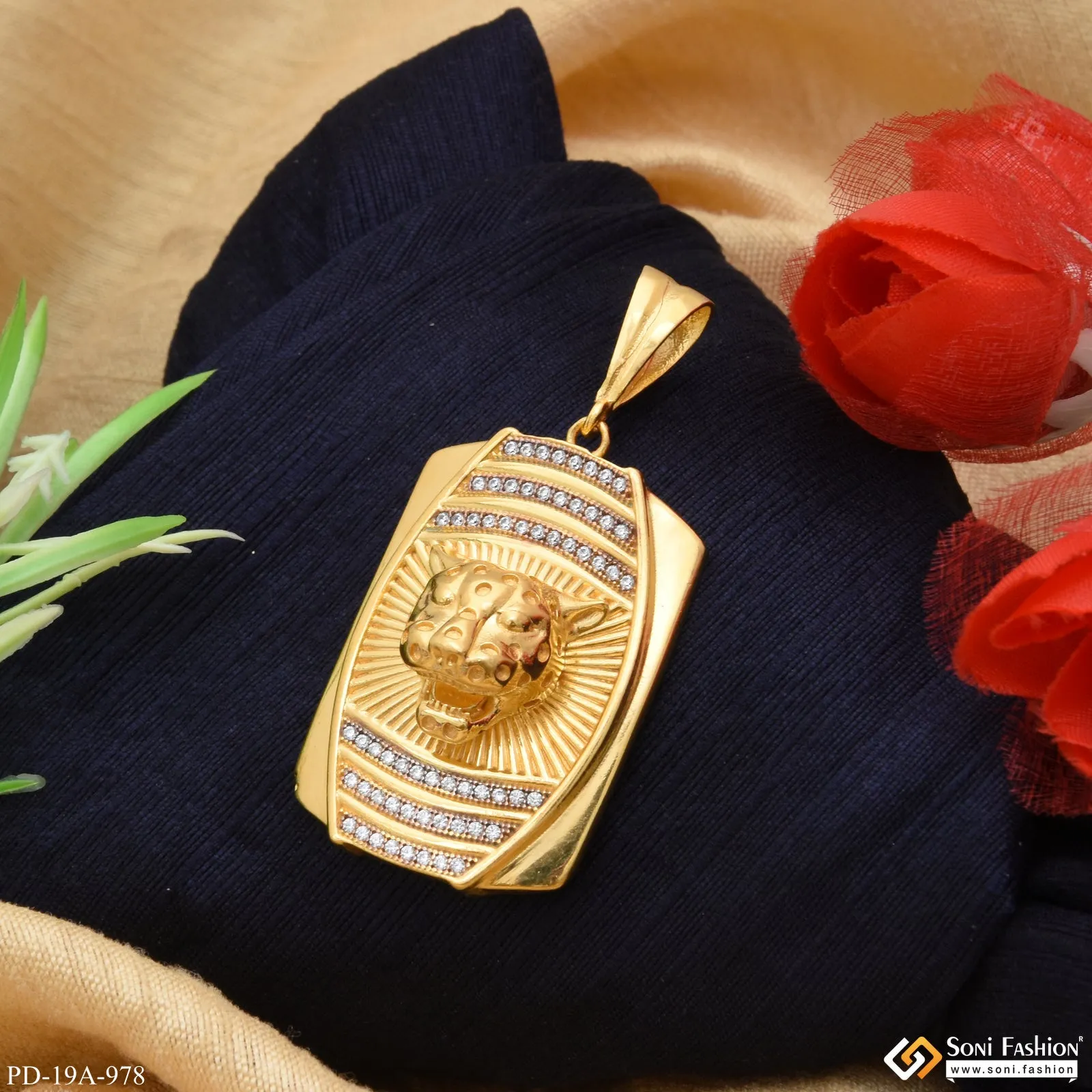 1 Gram Gold Forming Jaguar with Diamond Sophisticated Design Pendant - Style A978