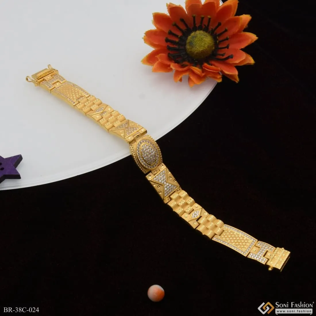 1 Gram Gold Plated Round with Diamond Sophisticated Design Bracelet - Style C024