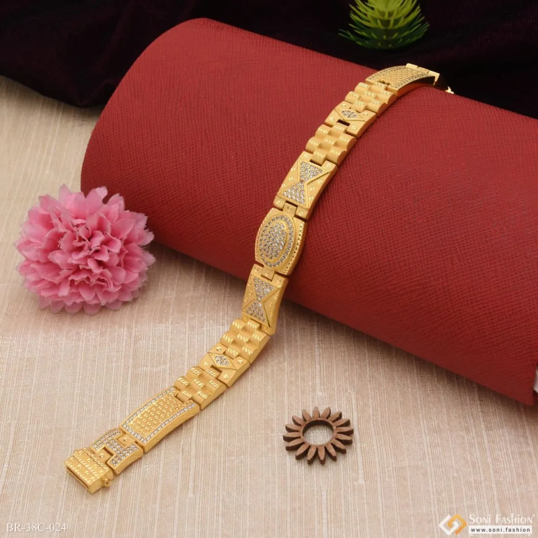 1 Gram Gold Plated Round with Diamond Sophisticated Design Bracelet - Style C024