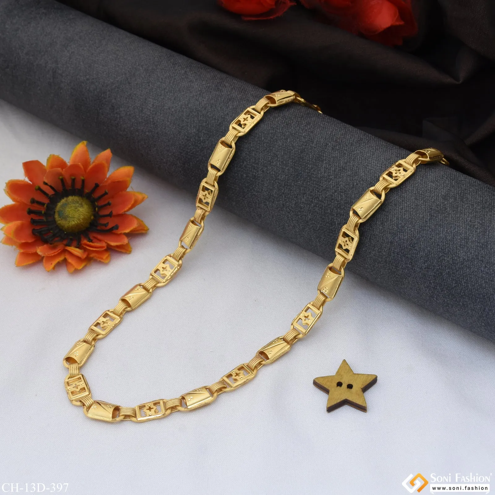 2 In 1 Sophisticated Design Gold Plated Chain for Men - Style D397