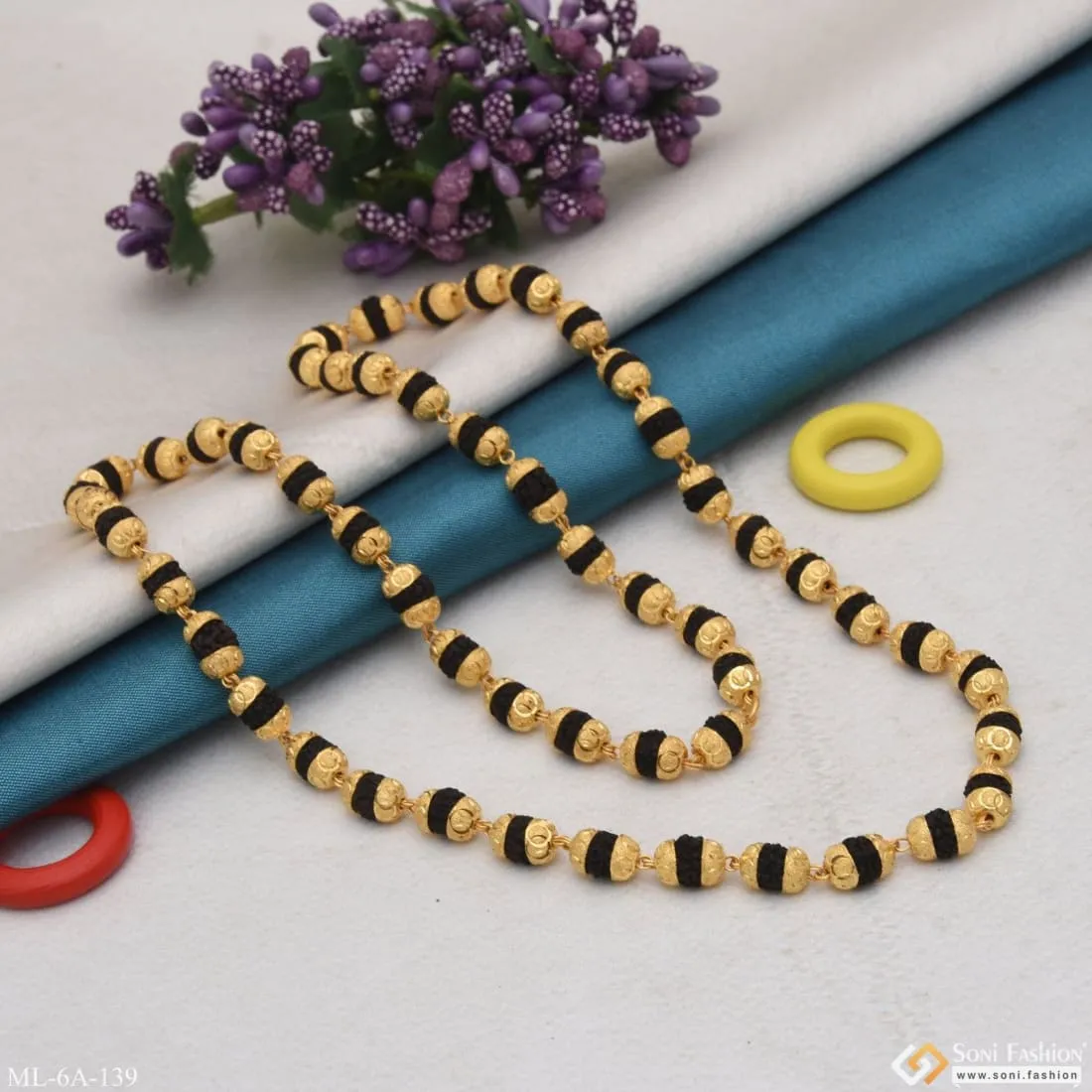 Black Sophisticated Design Gold Plated Rudraksha Mala For Men - Style A139