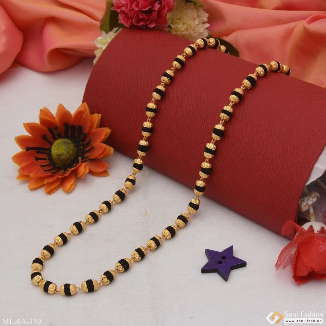 Black Sophisticated Design Gold Plated Rudraksha Mala For Men - Style A139