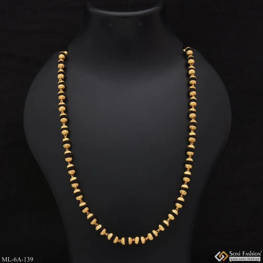 Black Sophisticated Design Gold Plated Rudraksha Mala For Men - Style A139