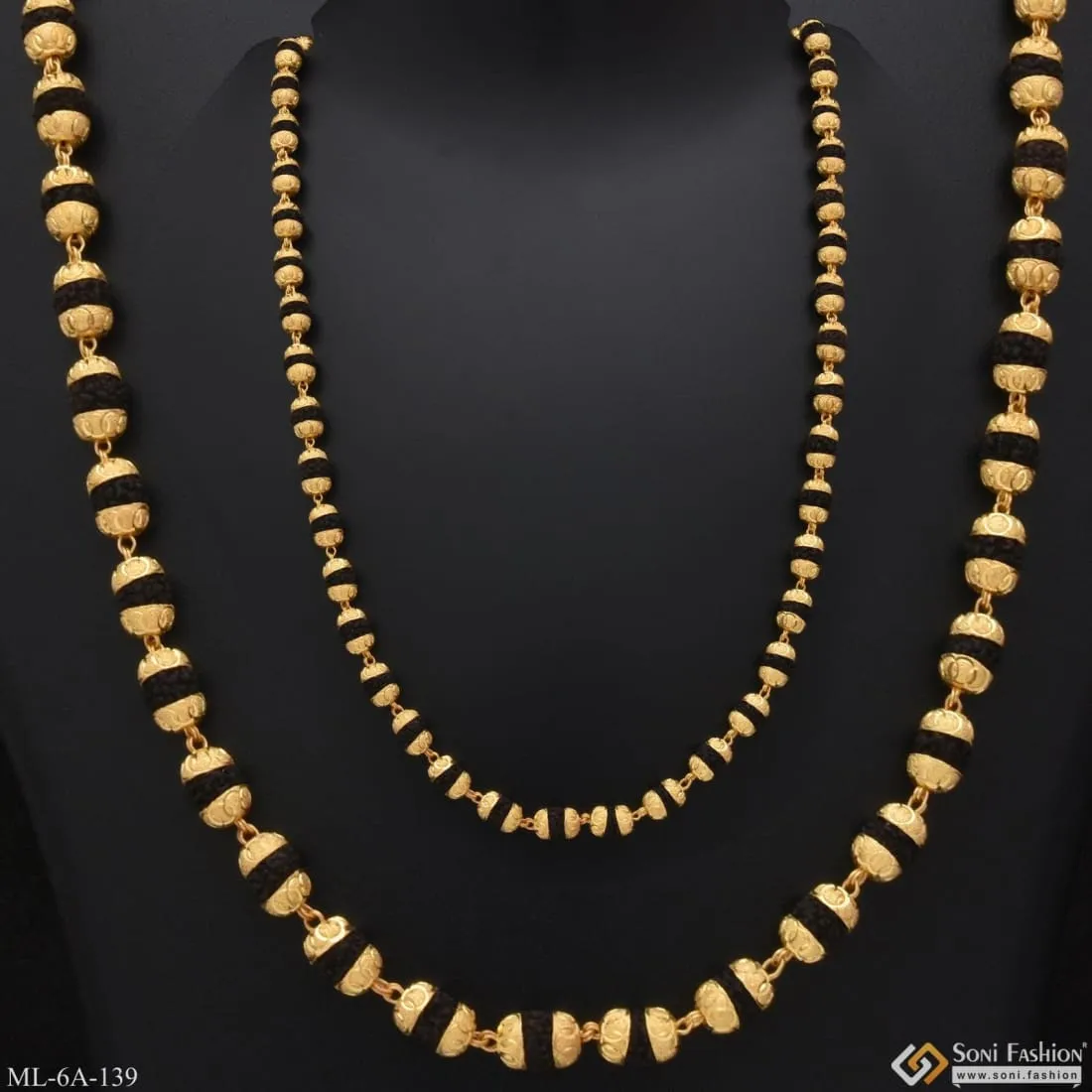 Black Sophisticated Design Gold Plated Rudraksha Mala For Men - Style A139