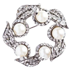 Bridal Wedding Jewelry Crystal Rhinestone Sophisticated Faux Pearl Brooch B86WT