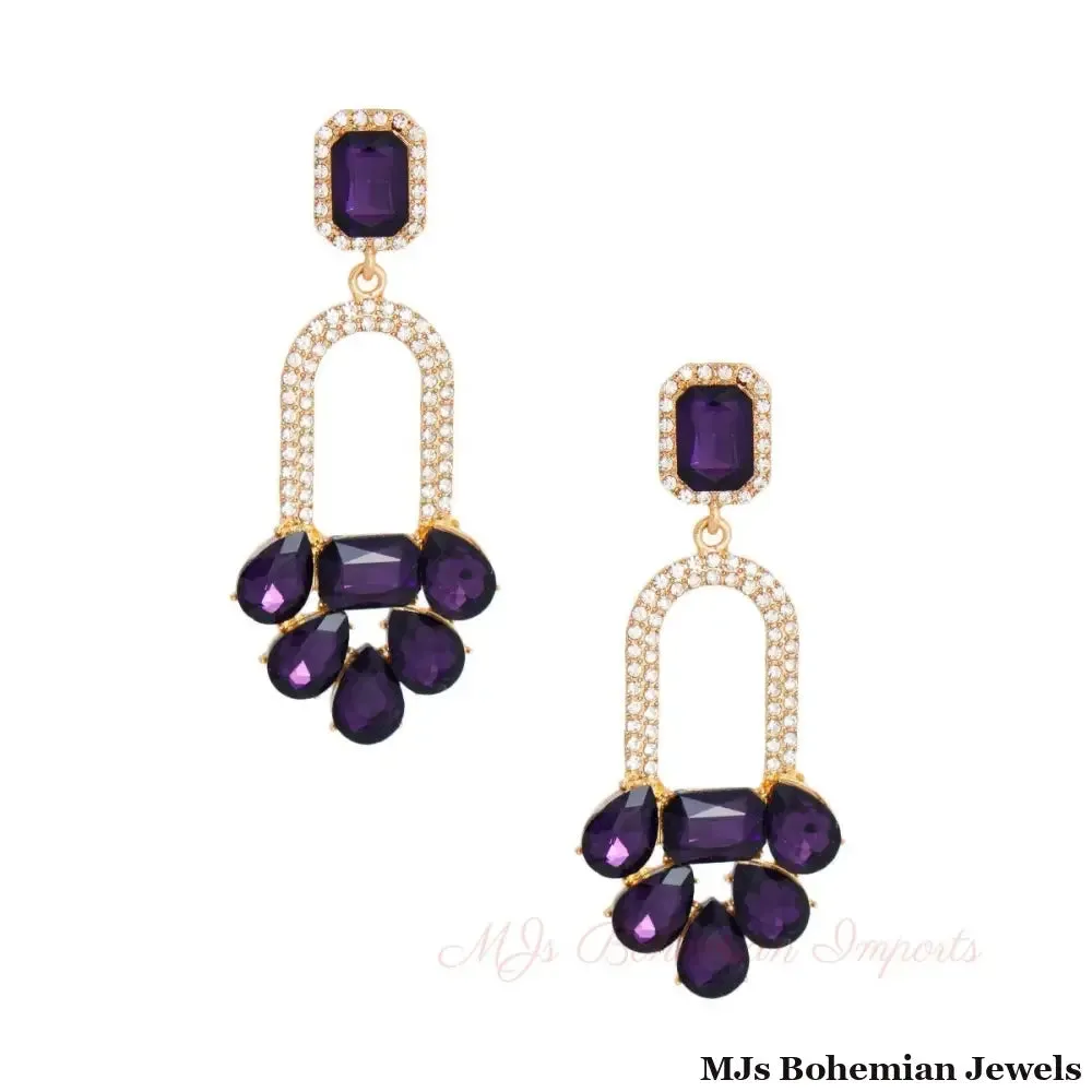 Dark Purple Arched Crystal Earrings