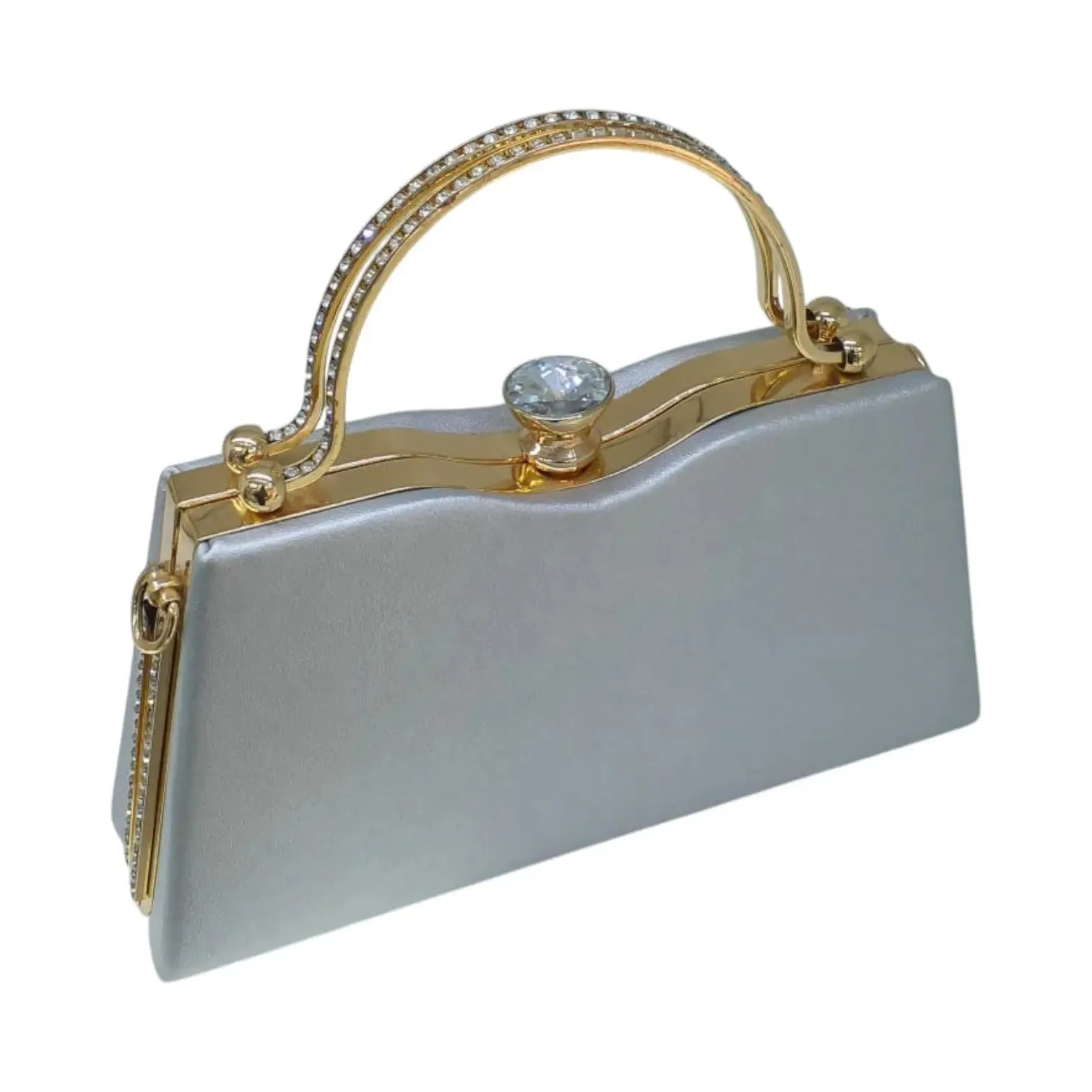 Floral Pearl Embellished Gold Evening Clutch