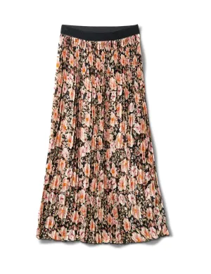 Floral Print Pleated Skirt With Contrast Elastic Waistband