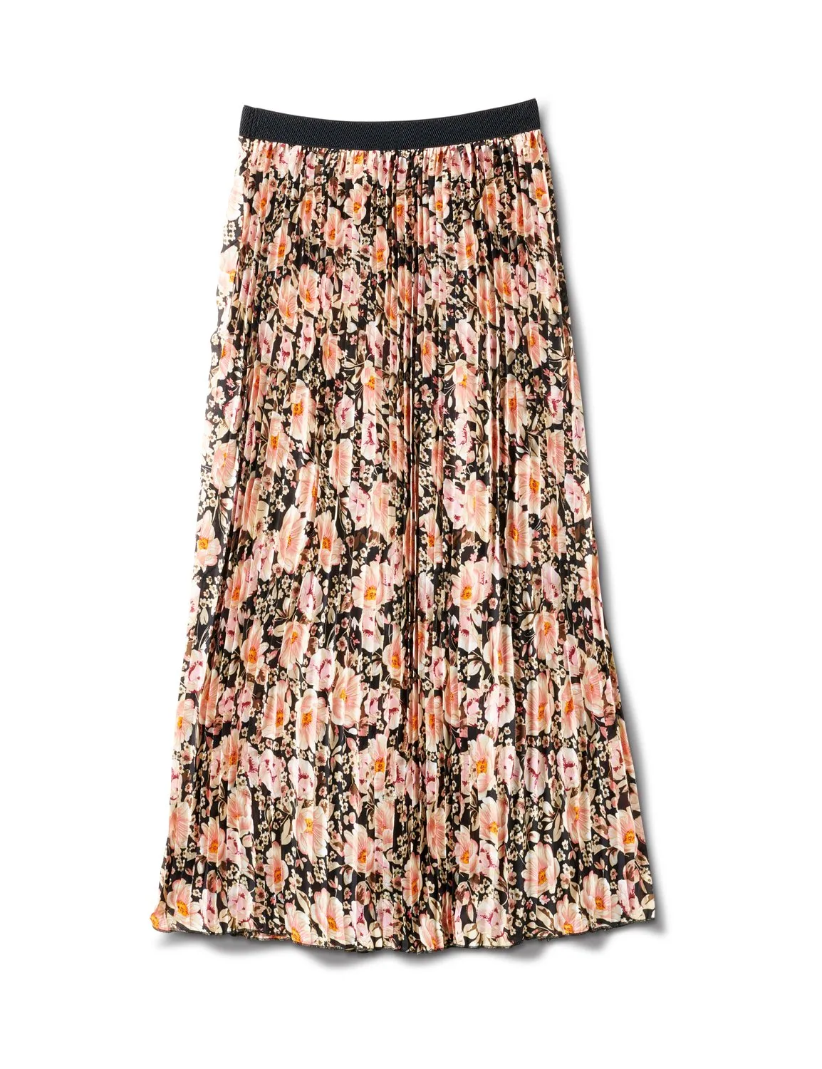 Floral Print Pleated Skirt With Contrast Elastic Waistband