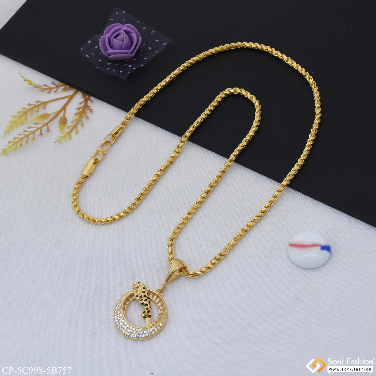 Jaguar Sophisticated Design Gold Plated Chain with Pendant for Men (CP-C998-B757)
