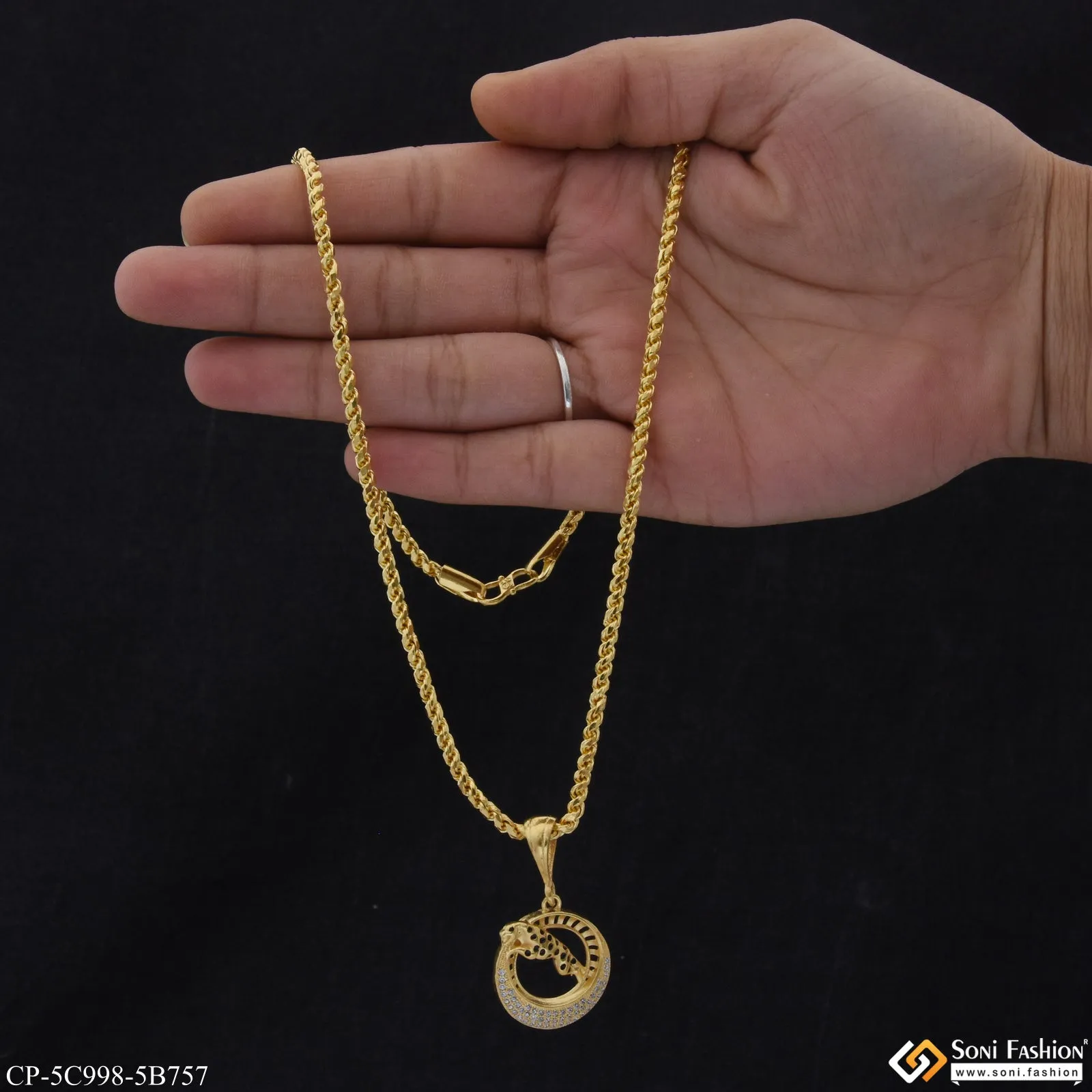 Jaguar Sophisticated Design Gold Plated Chain with Pendant for Men (CP-C998-B757)