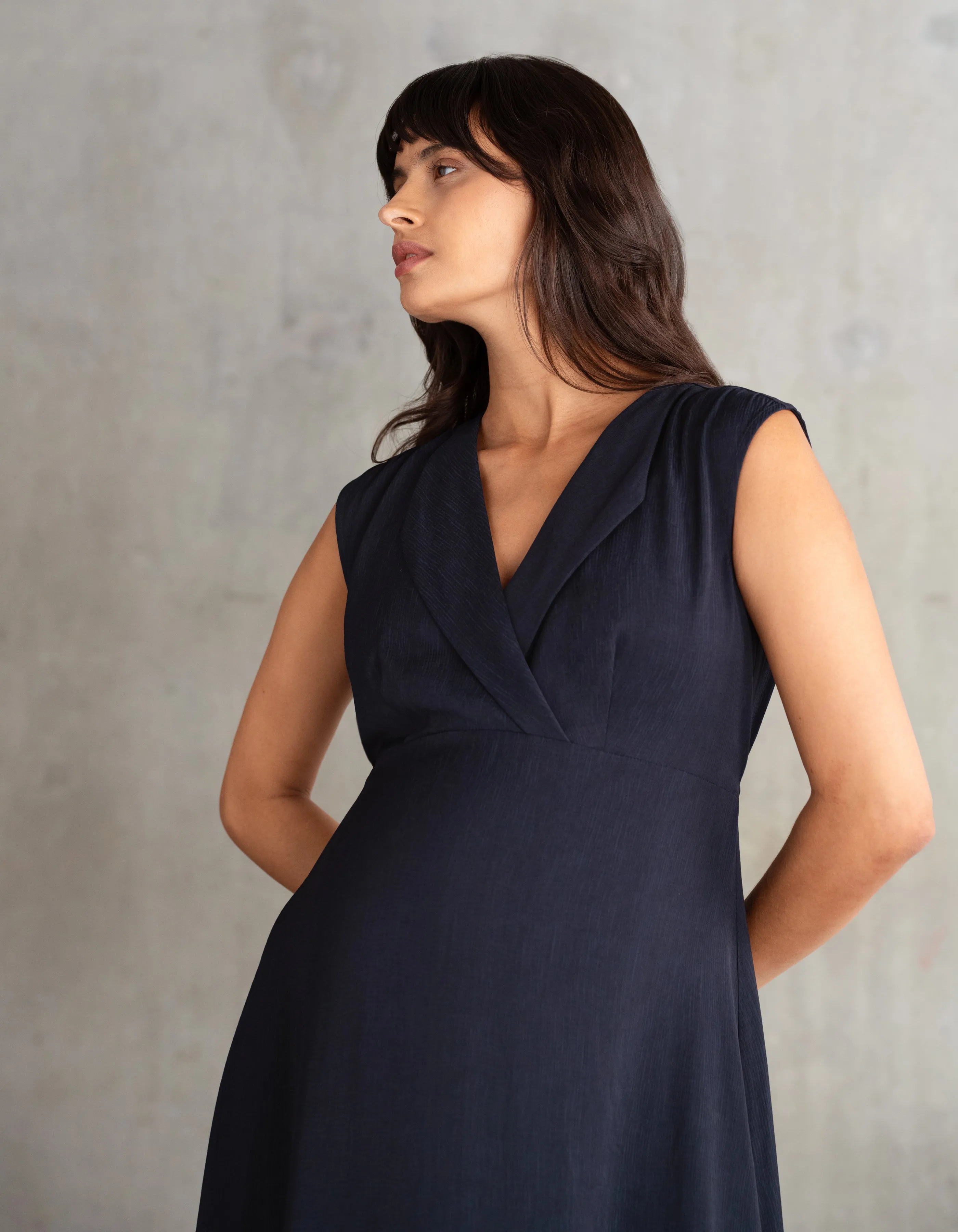 Lapel Collar Midi Maternity Dress