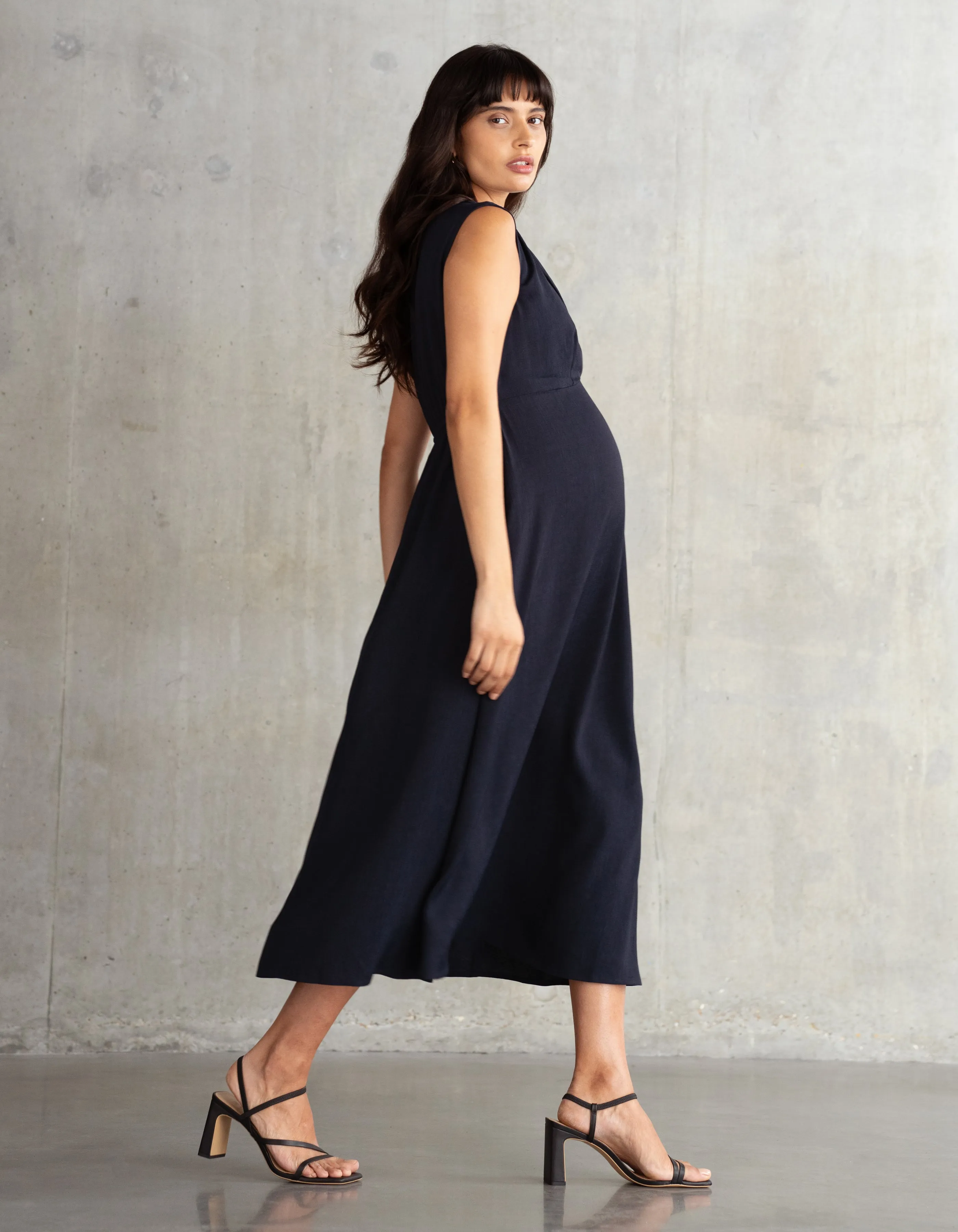 Lapel Collar Midi Maternity Dress