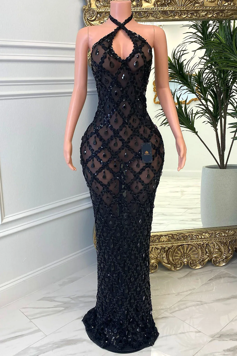 Midnight Halter Dress (Ready To Ship)
