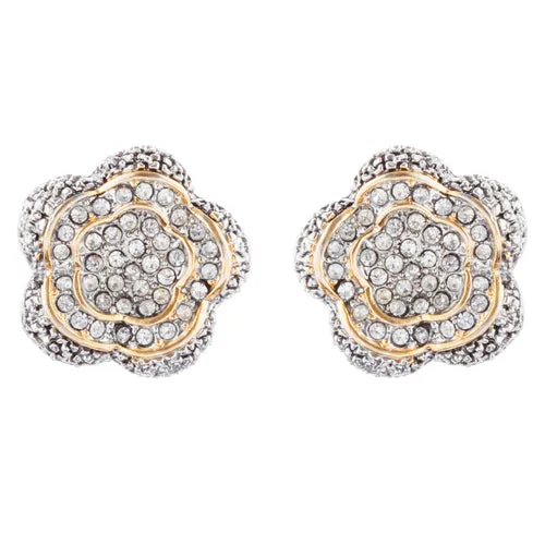 Sophisticated Classic Gorgeous Two-Tone Crystal Rhinestone Earrings E992 GDSV