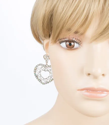 Sophisticated Crystal Rhinestone Heart Shape Dangle Fashion Earrings E313 Silver
