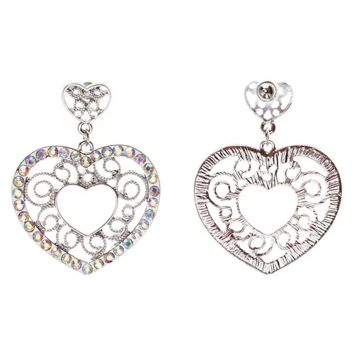 Sophisticated Crystal Rhinestone Heart Shape Dangle Fashion Earrings E313 Silver