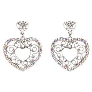 Sophisticated Crystal Rhinestone Heart Shape Dangle Fashion Earrings E313 Silver