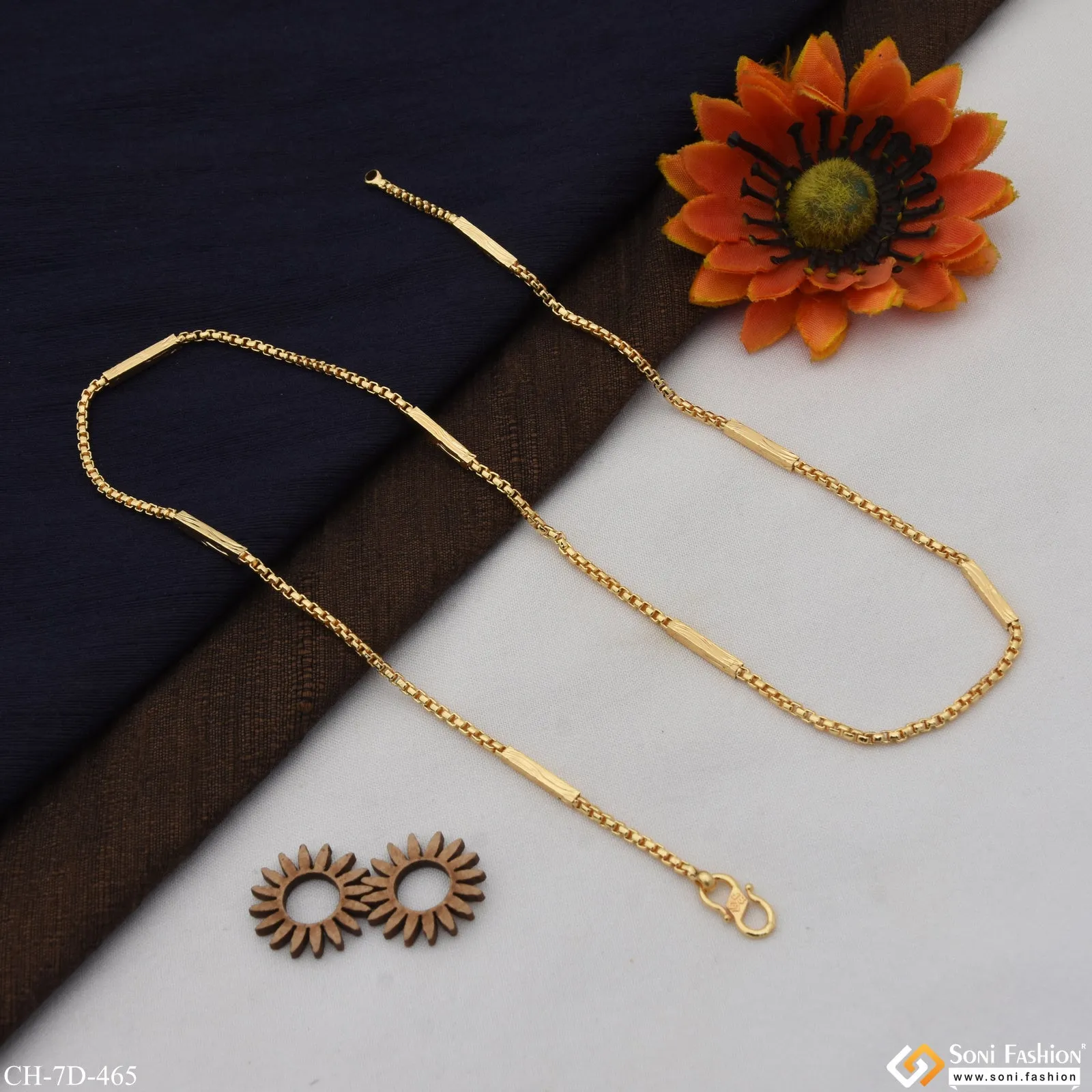 Sophisticated Design Gold Plated Box Chain for Men - Style D465