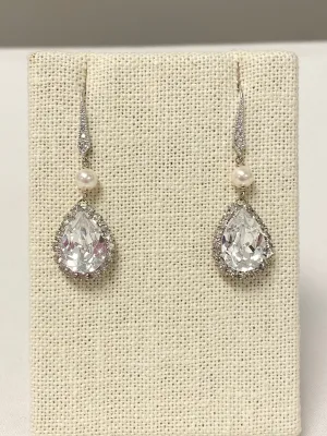 Teardrop diamond and pearl earrings