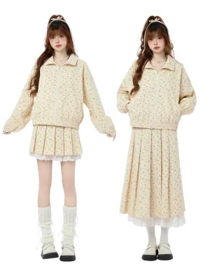 Zip Pleated Lace Jacket Small Short/Long   Rollal Skirt