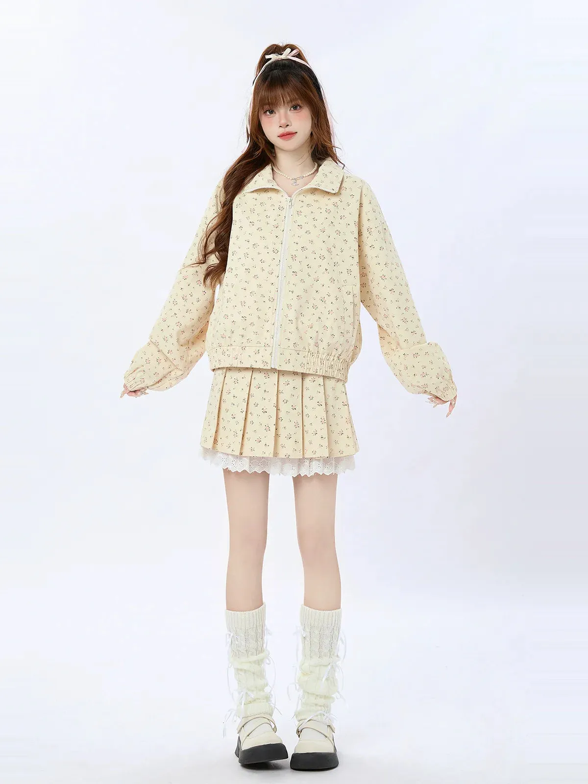 Zip Pleated Lace Jacket Small Short/Long   Rollal Skirt