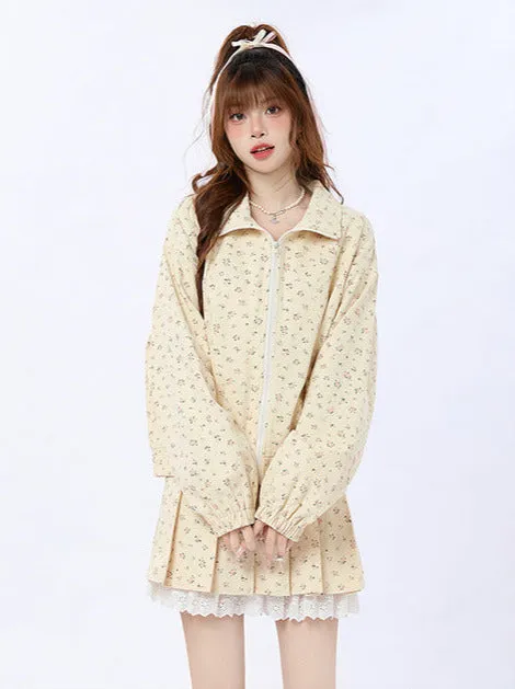 Zip Pleated Lace Jacket Small Short/Long   Rollal Skirt